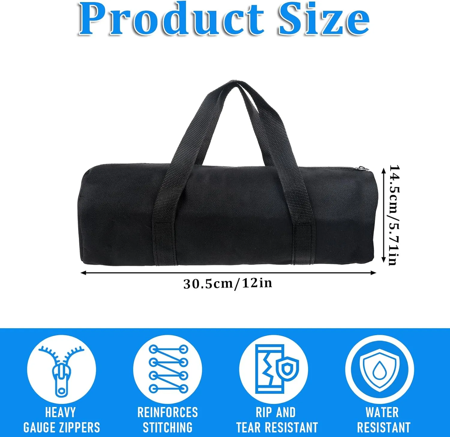 12 Inch Canvas Tool Pouch Small Tool Bag for Men Wide Mouth Tool Storage Bag Large Capacity Tool Tote Handbag Power Tool Organizer for Electricians Mechanic Storage Wrenches Pliers Black