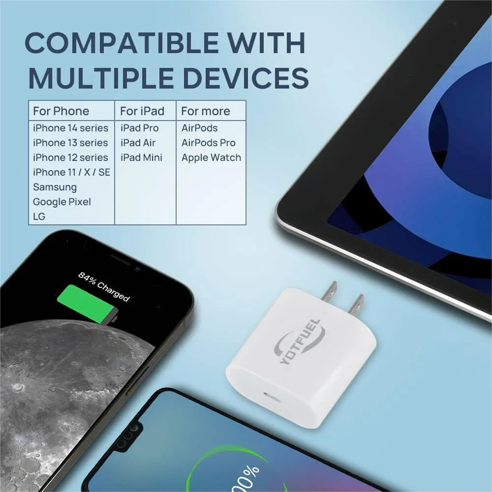 20W USB-C Power Adapter Fast Charger Block Wall Charger PD Charging Cube Wall Plug Portable Travel Charger Cube for iPhone, Samsung Galaxy