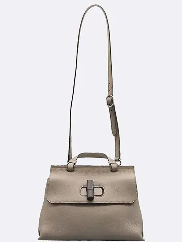 370831 Gray leather bamboo lock decoration daily flap tote bag shoulder strap 2WAY
