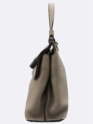 370831 Gray leather bamboo lock decoration daily flap tote bag shoulder strap 2WAY