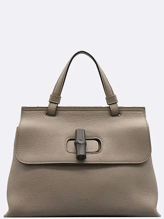 370831 Gray leather bamboo lock decoration daily flap tote bag shoulder strap 2WAY