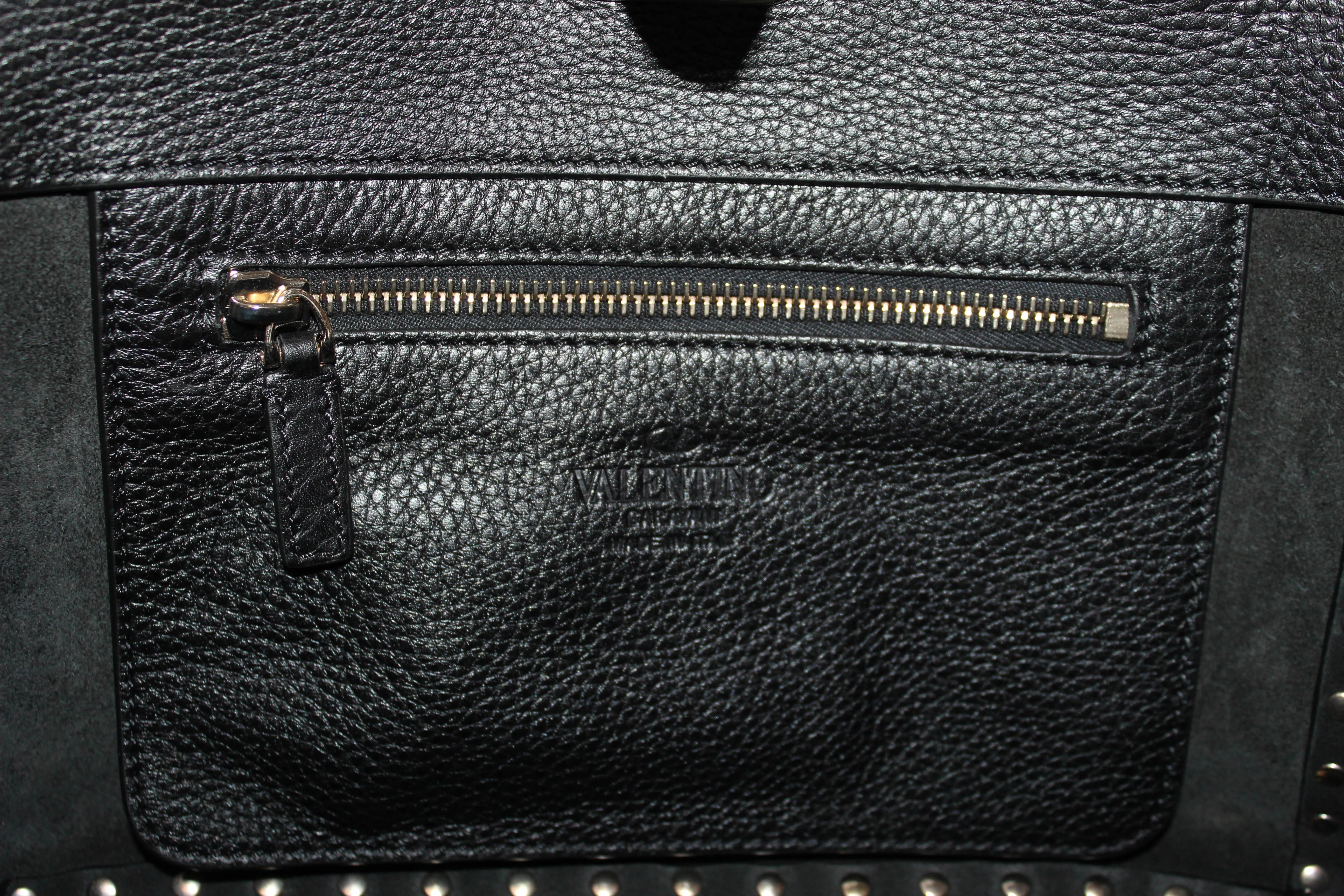 Authentic New Valentino Black Small Rockstud Calfskin Leather Tote Shoulder Bag