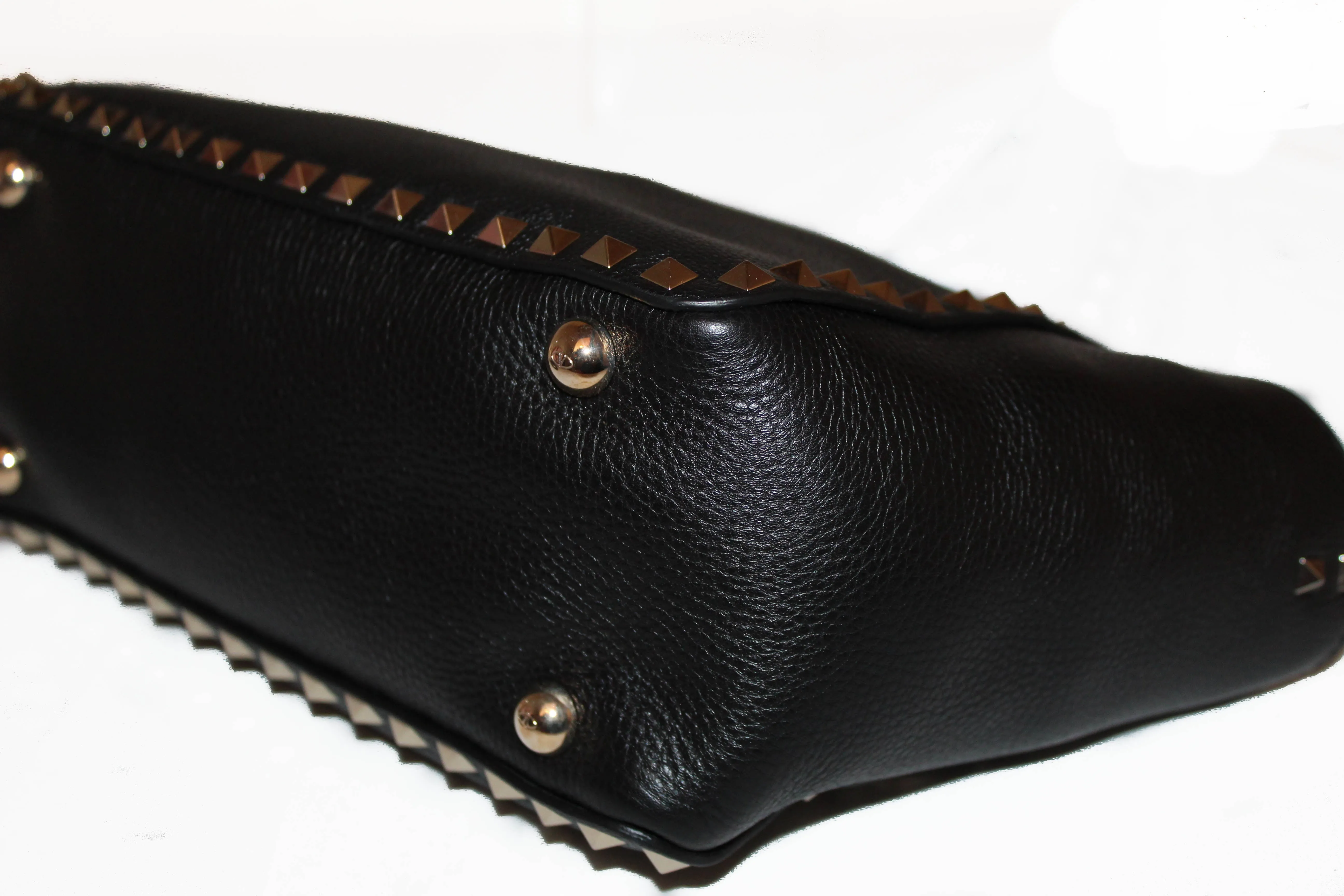 Authentic New Valentino Black Small Rockstud Calfskin Leather Tote Shoulder Bag