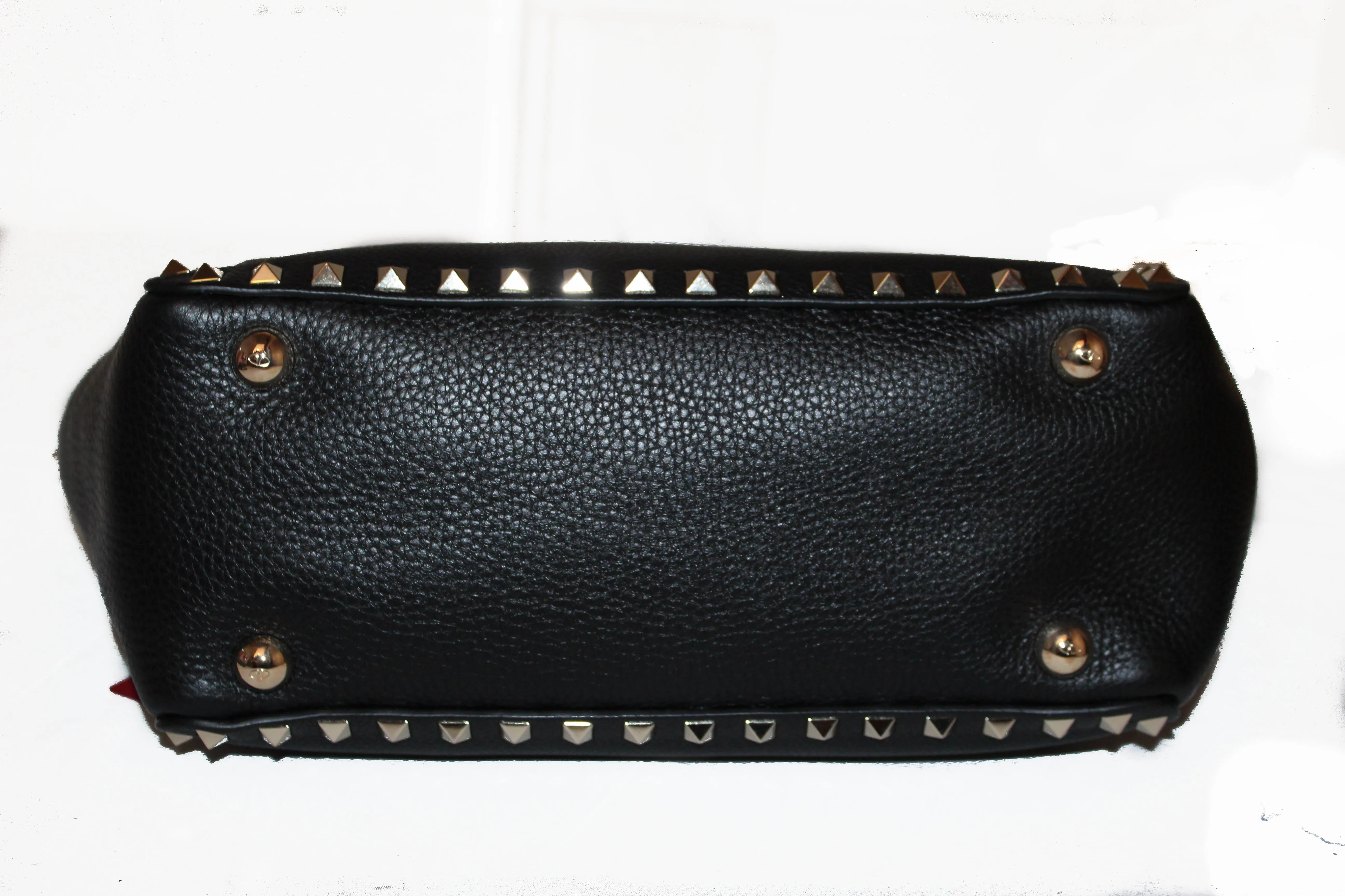 Authentic New Valentino Black Small Rockstud Calfskin Leather Tote Shoulder Bag