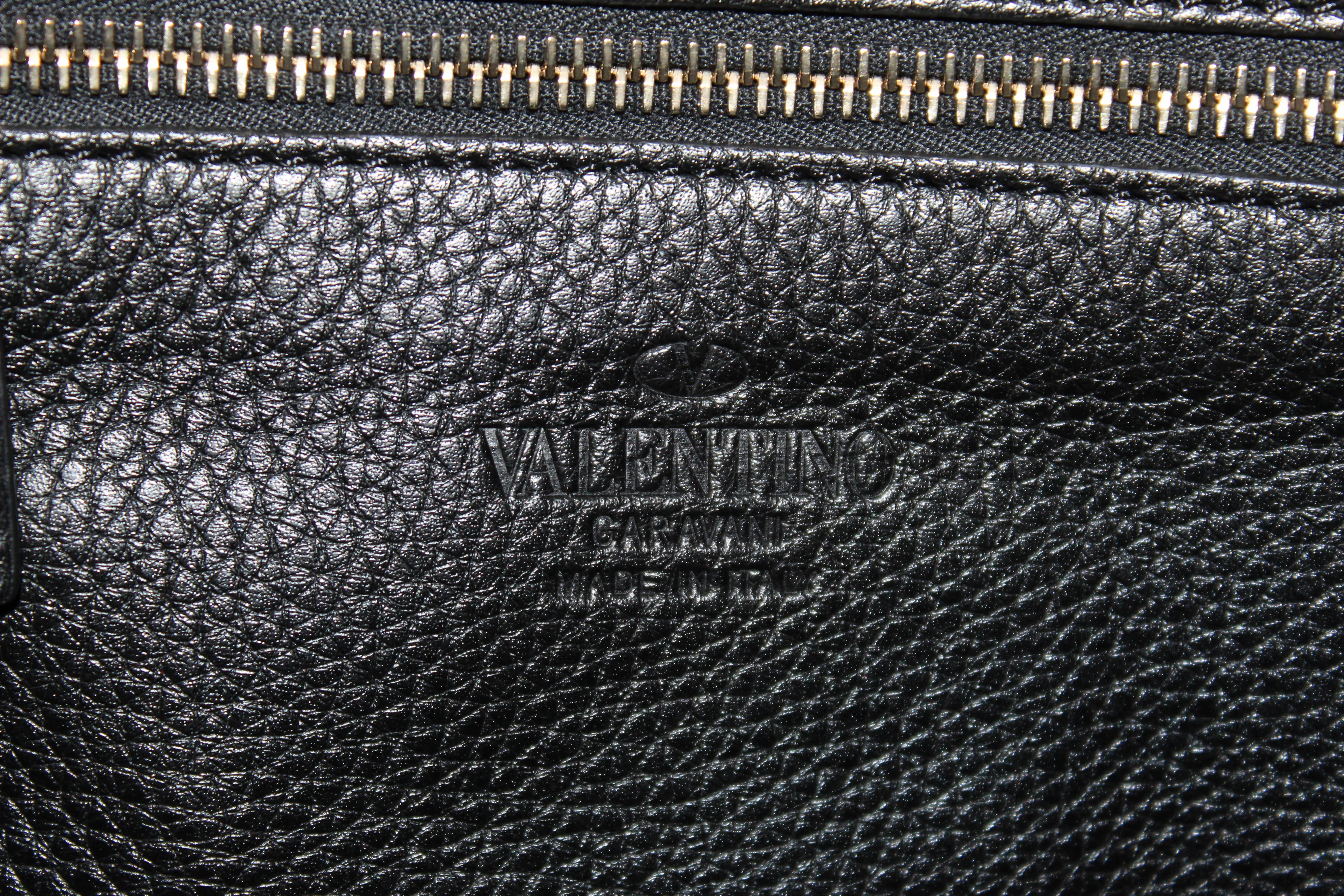 Authentic New Valentino Black Small Rockstud Calfskin Leather Tote Shoulder Bag