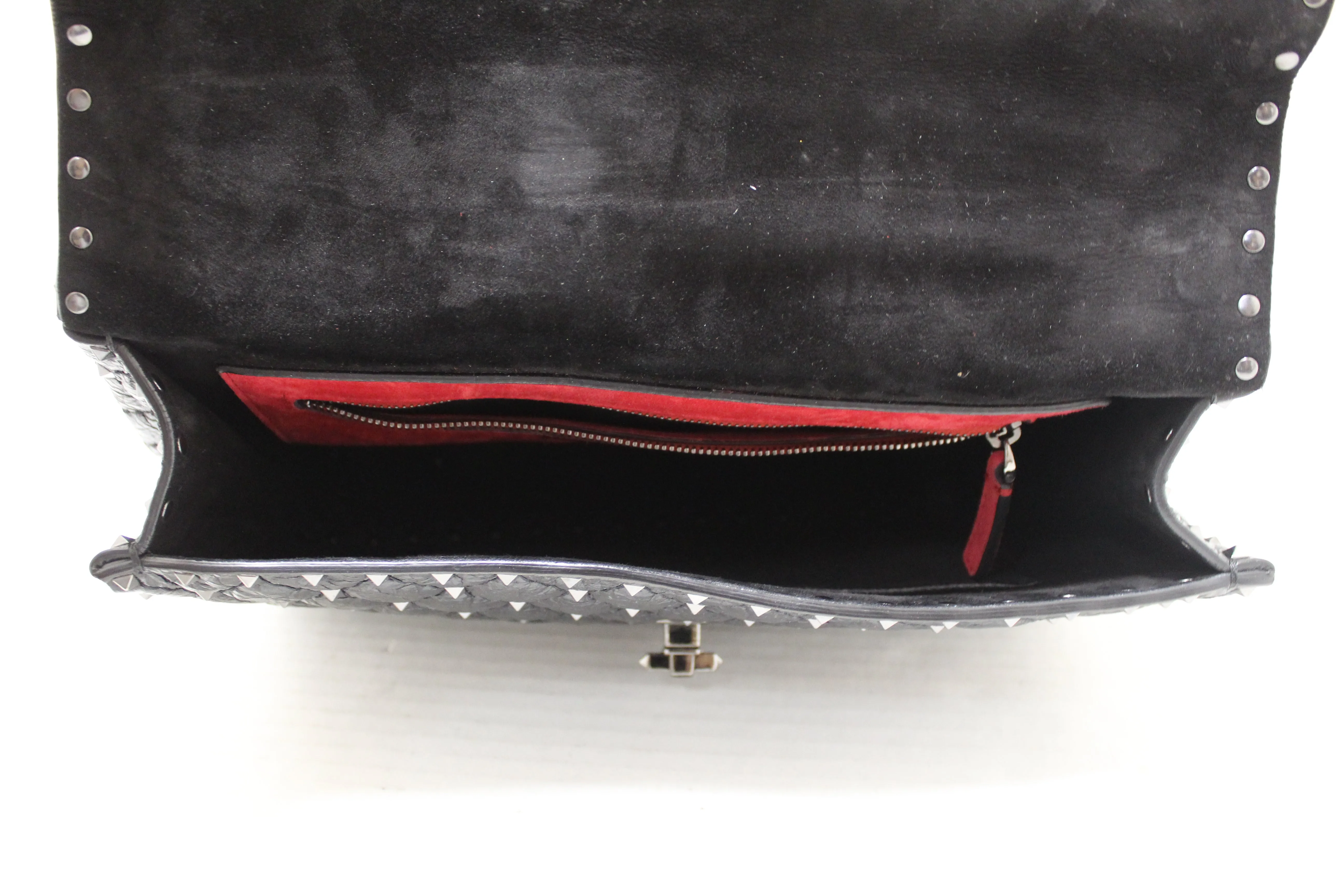 Authentic Valentino Garavani Black Quilted Nappa Leather Rockstud Spike Large Shoulder Bag
