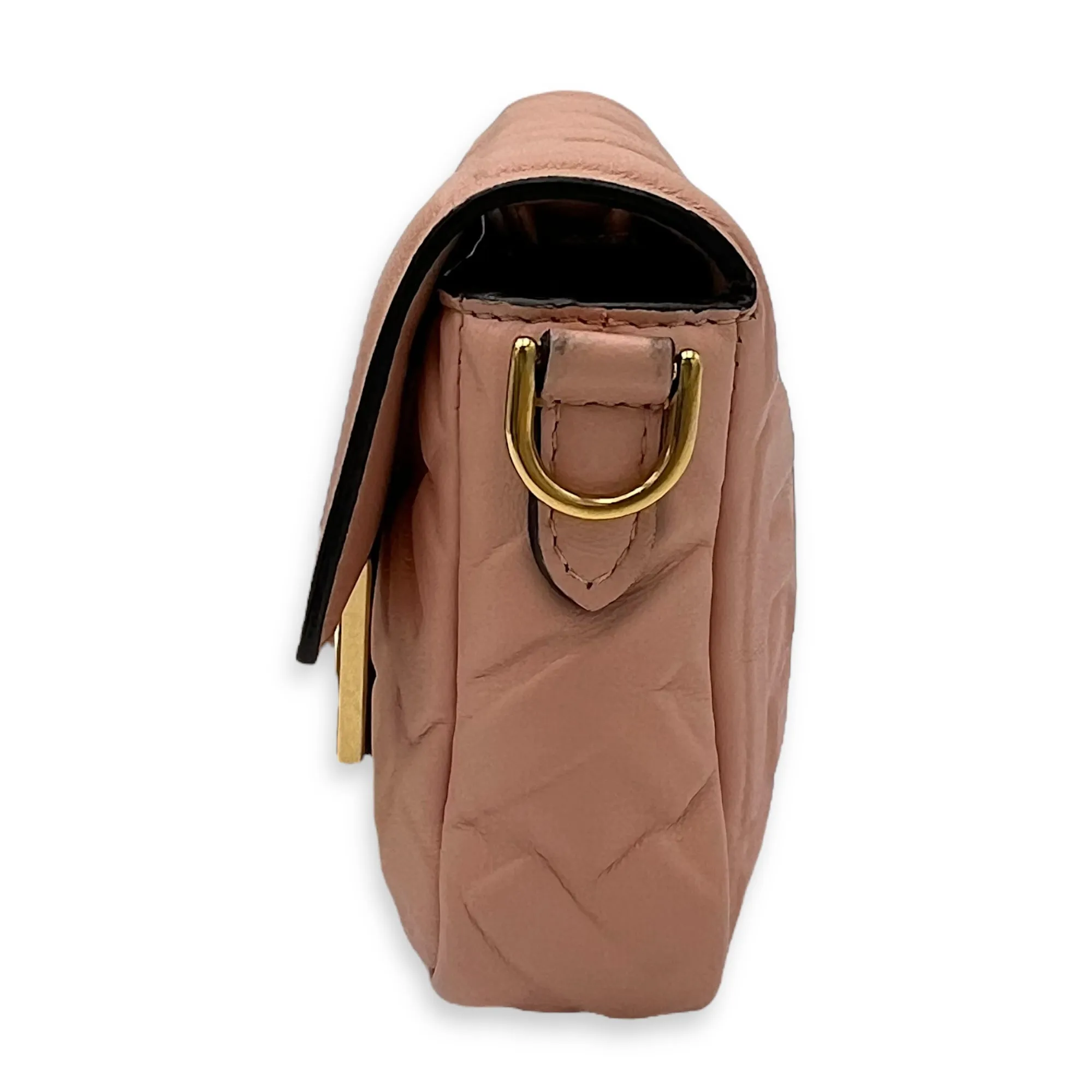 Baguette Crossbody Bag Pink in Calfskin, Gold hardware