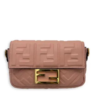 Baguette Crossbody Bag Pink in Calfskin, Gold hardware