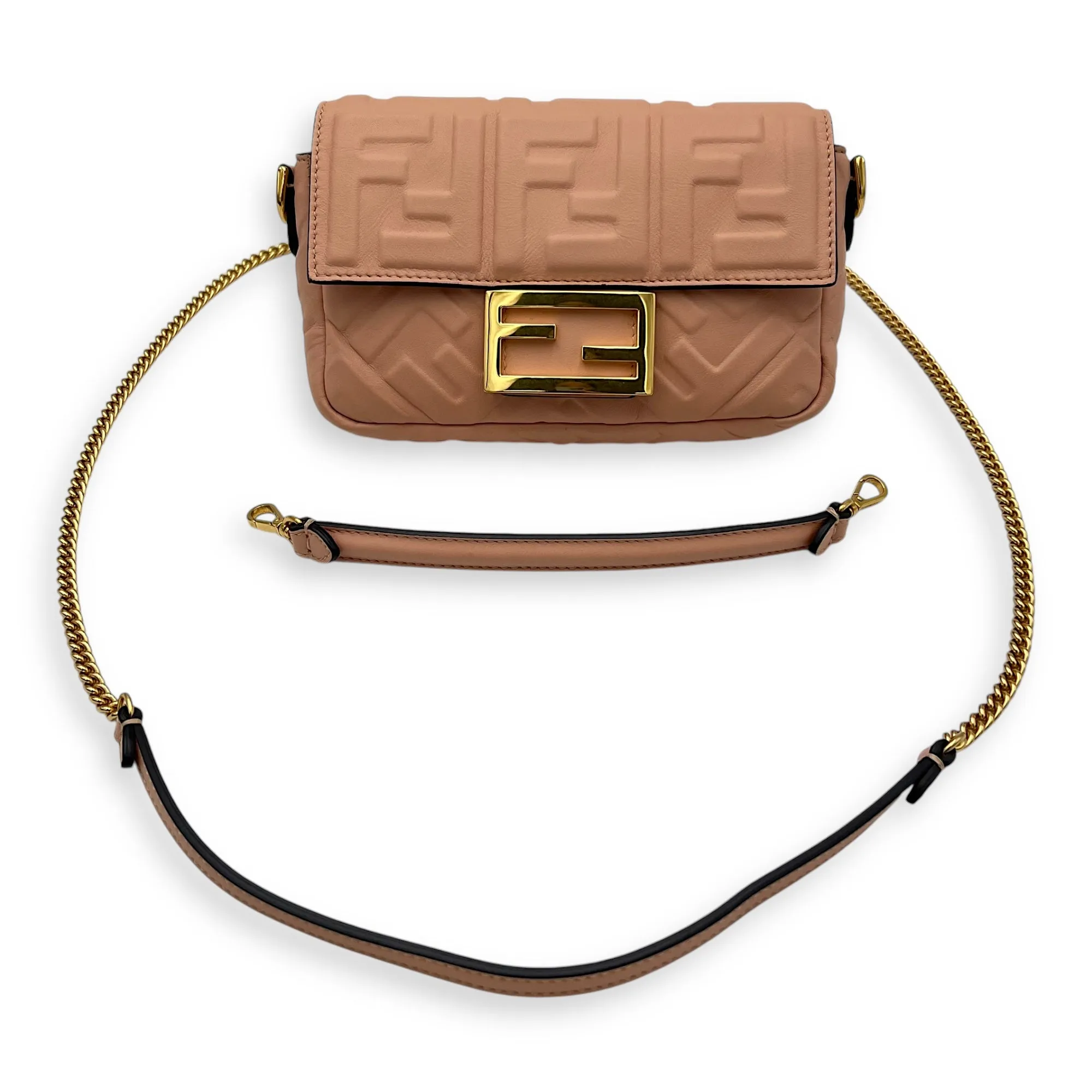 Baguette Crossbody Bag Pink in Calfskin, Gold hardware