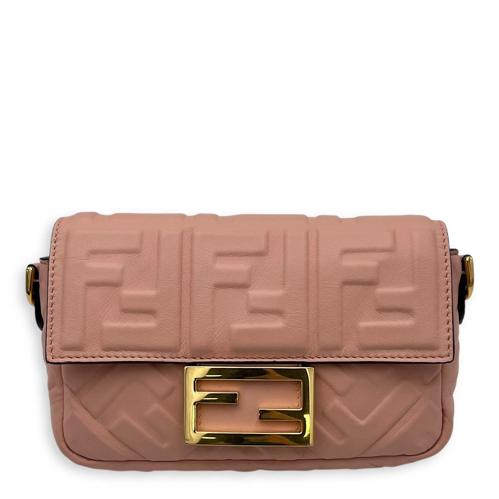 Baguette Crossbody Bag Pink in Calfskin, Gold hardware