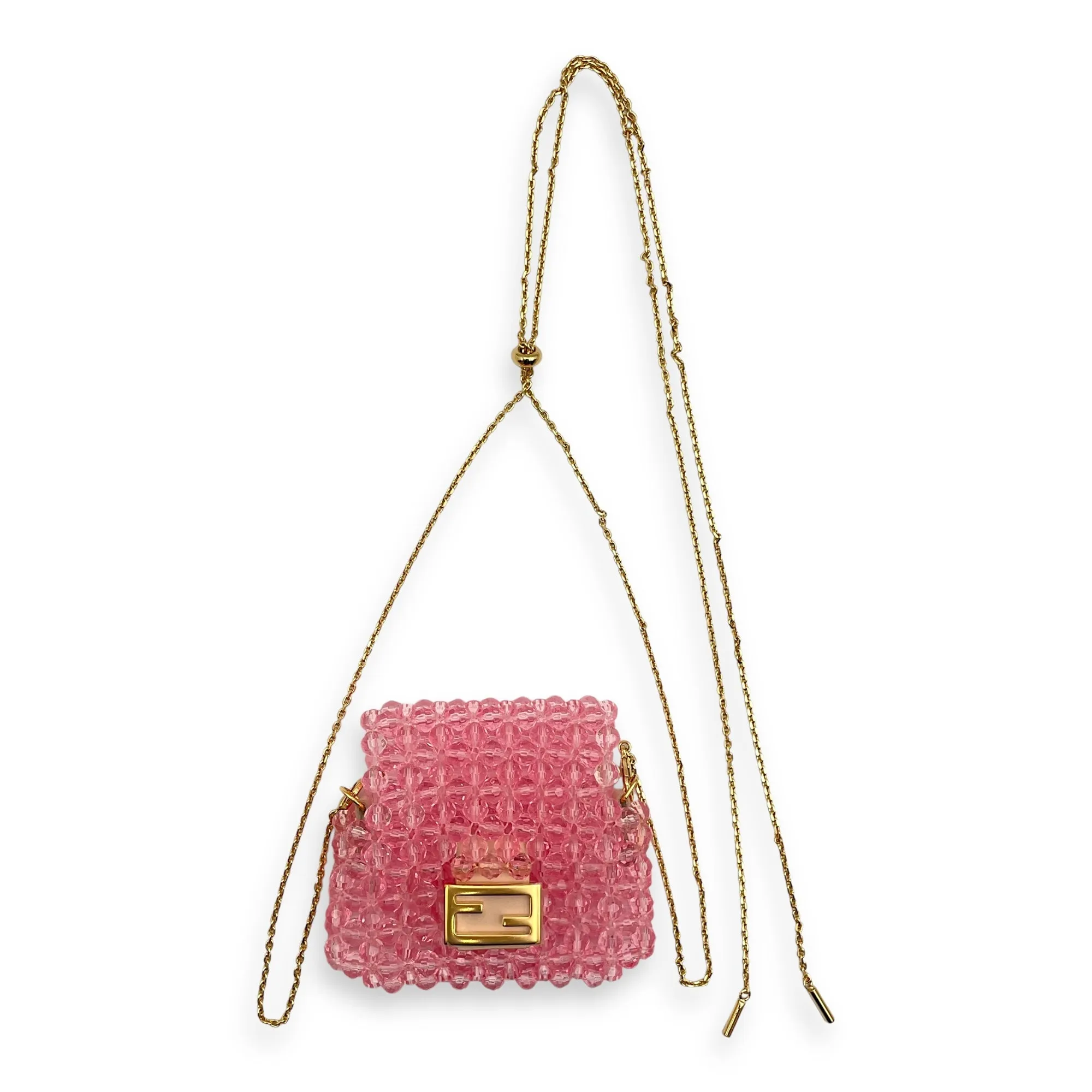 Beaded Baguette Charm/Crossbody Pico Pink Bag Accessory in Beads/Calfskin/Steel, Gold hardware