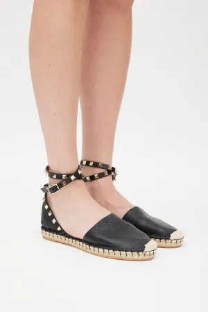 Black & Beige Rockstud Espadrille Sandal