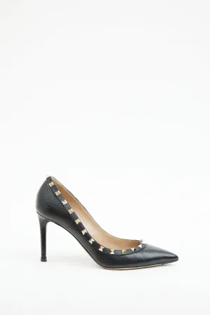 Black Leather Rockstud 100 Pump