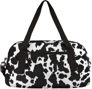 Black White Cow Print Gym Bag for Women and Men,Farm Animal Small Duffel Bag for Sports, Gyms, Yoga, Weekend Getaway, Travel Overnight Bag Workout Bag Cheer Dance Bag for Girls Boys Teen