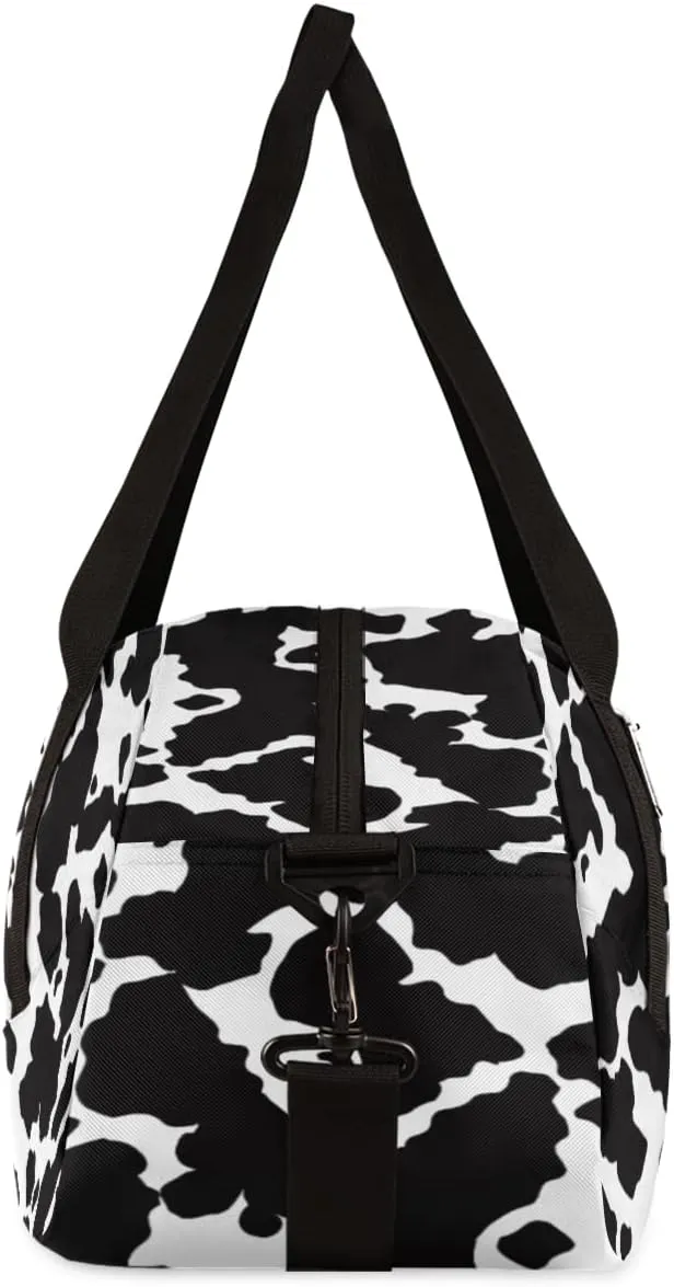 Black White Cow Print Gym Bag for Women and Men,Farm Animal Small Duffel Bag for Sports, Gyms, Yoga, Weekend Getaway, Travel Overnight Bag Workout Bag Cheer Dance Bag for Girls Boys Teen
