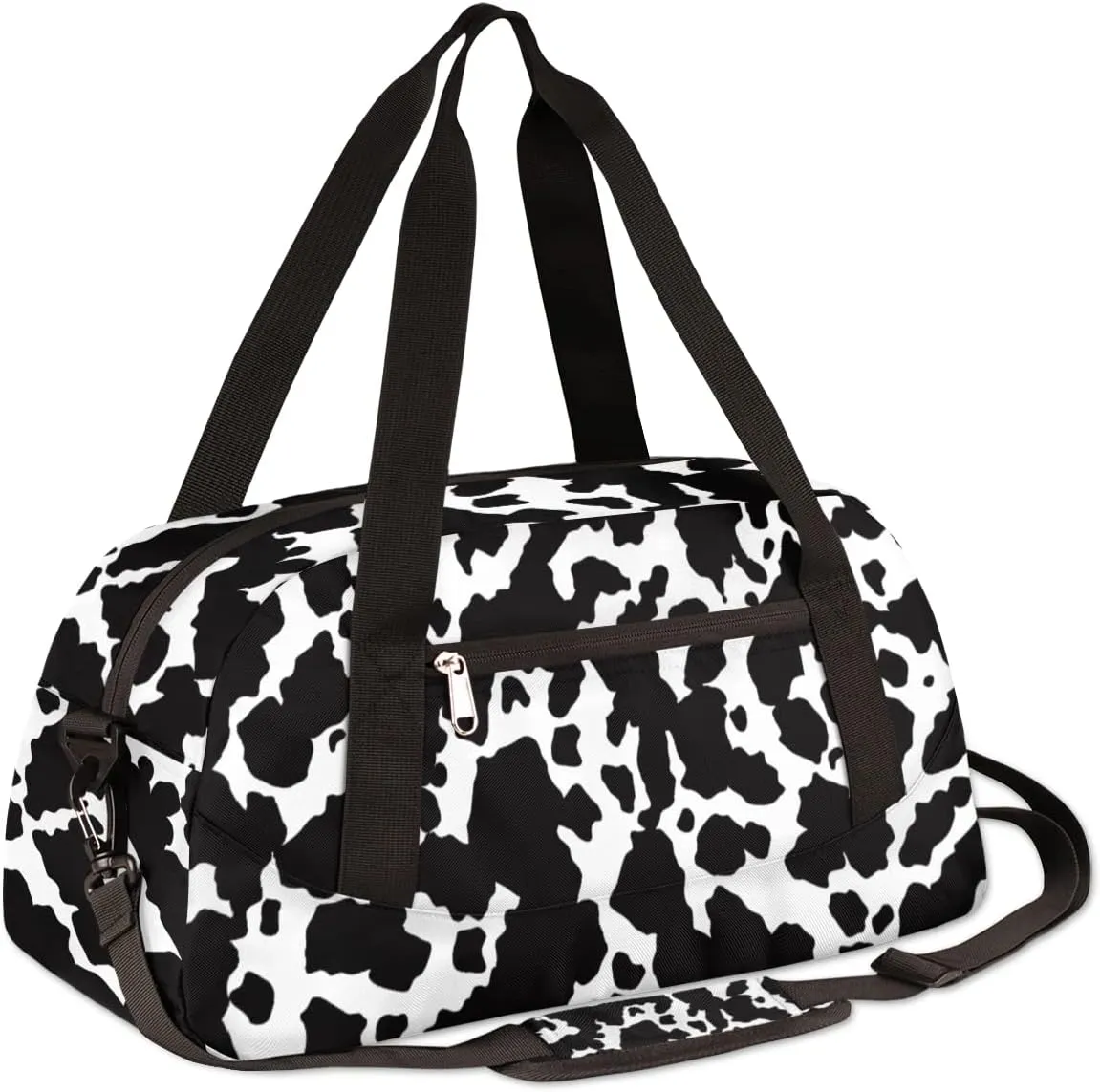Black White Cow Print Gym Bag for Women and Men,Farm Animal Small Duffel Bag for Sports, Gyms, Yoga, Weekend Getaway, Travel Overnight Bag Workout Bag Cheer Dance Bag for Girls Boys Teen