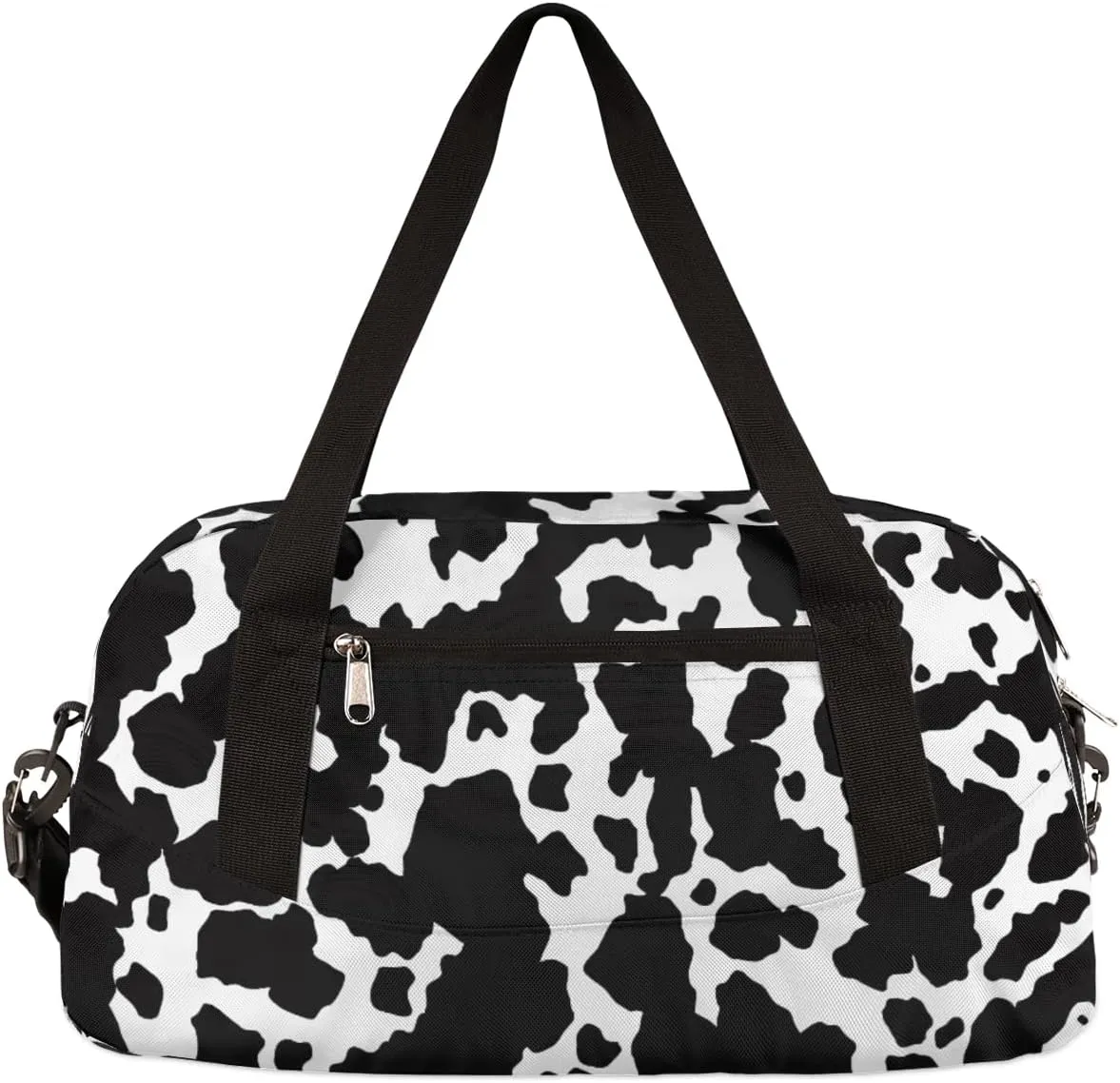 Black White Cow Print Gym Bag for Women and Men,Farm Animal Small Duffel Bag for Sports, Gyms, Yoga, Weekend Getaway, Travel Overnight Bag Workout Bag Cheer Dance Bag for Girls Boys Teen
