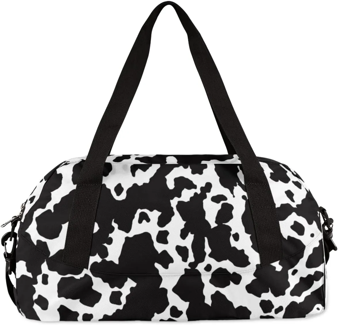 Black White Cow Print Gym Bag for Women and Men,Farm Animal Small Duffel Bag for Sports, Gyms, Yoga, Weekend Getaway, Travel Overnight Bag Workout Bag Cheer Dance Bag for Girls Boys Teen