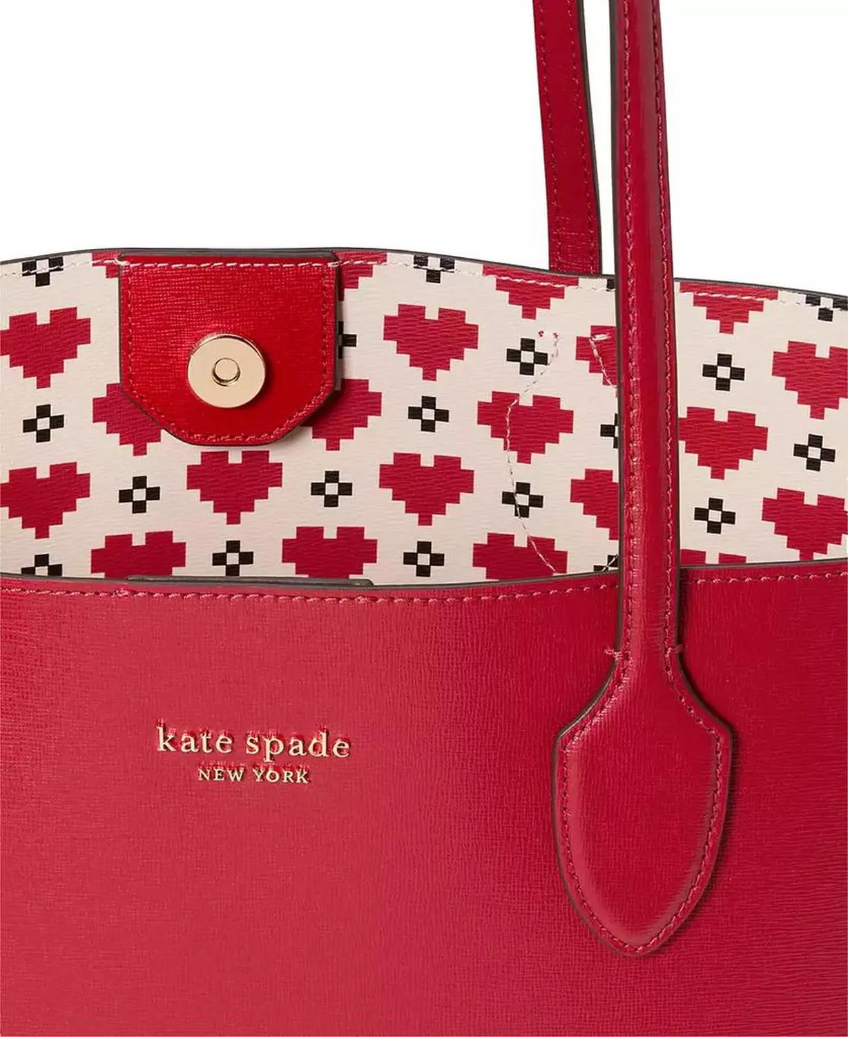 Bleecker Pixelated Hearts Pop Print Crossgrain Leather Medium Tote with Removable Pouch