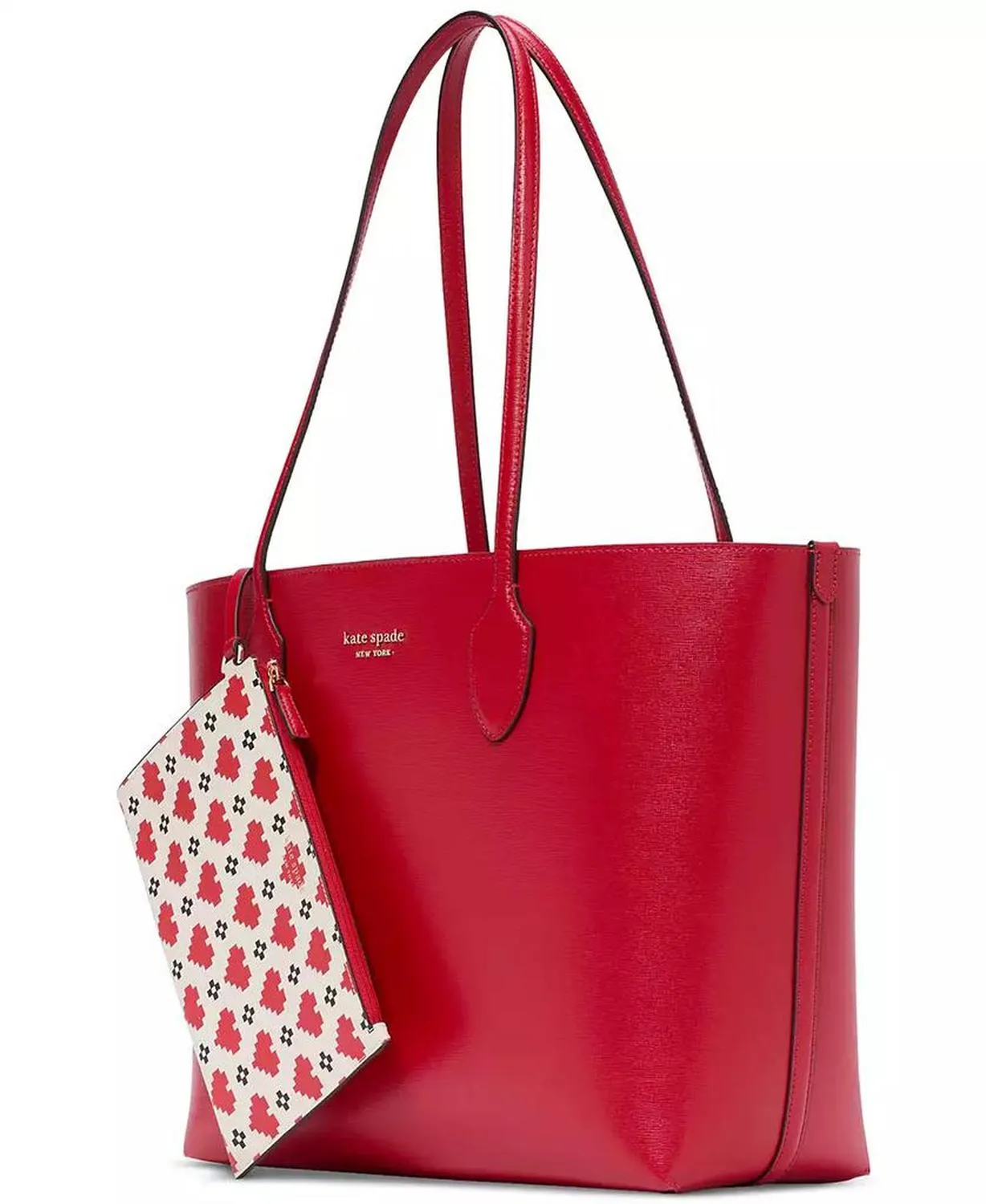Bleecker Pixelated Hearts Pop Print Crossgrain Leather Medium Tote with Removable Pouch