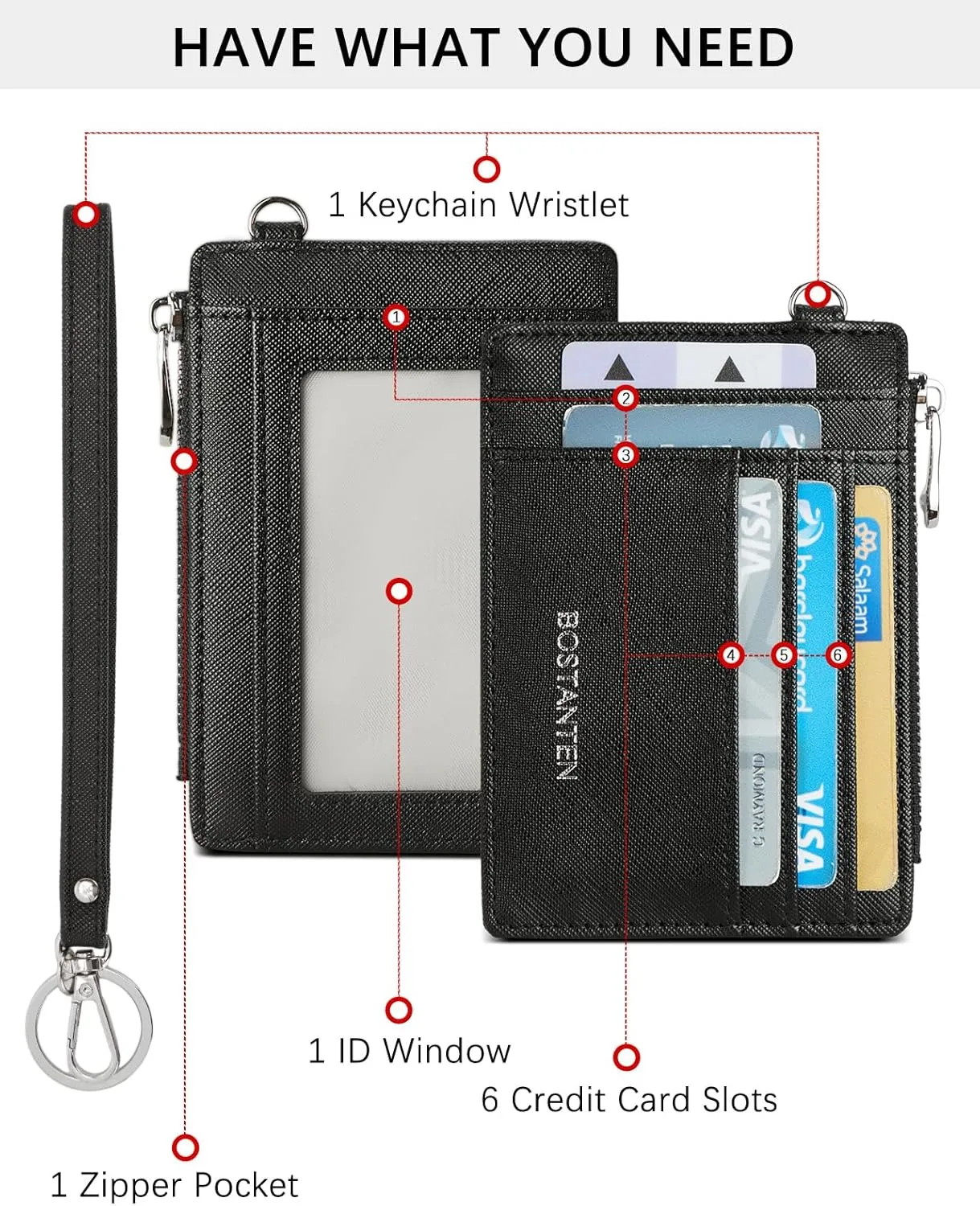 BOSTANTEN Small Wallet For Women RFID Leather Credit Card Holder Slim Wristlet Keychain Wallet With Zipper Pocket