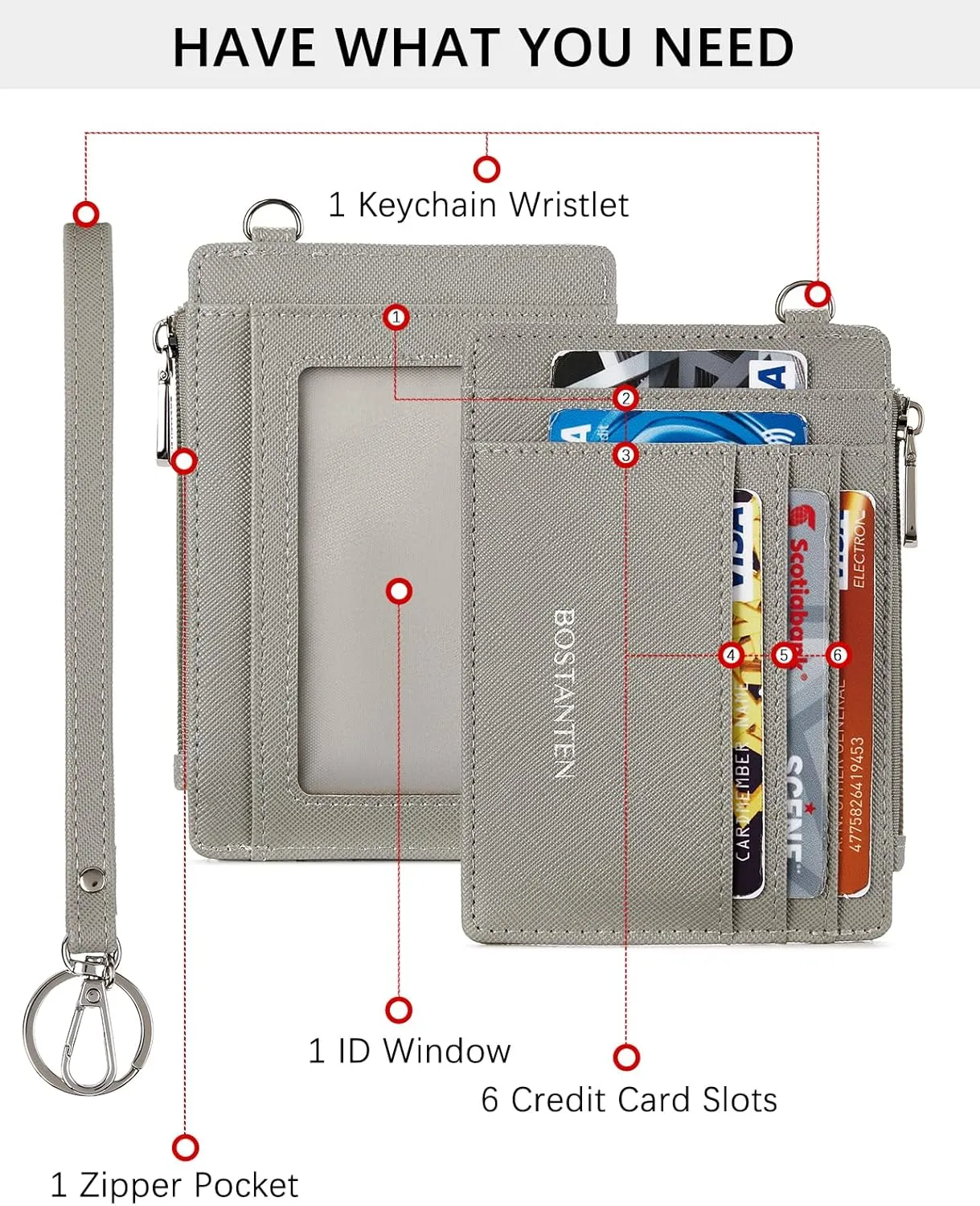 BOSTANTEN Small Wallet For Women RFID Leather Credit Card Holder Slim Wristlet Keychain Wallet With Zipper Pocket