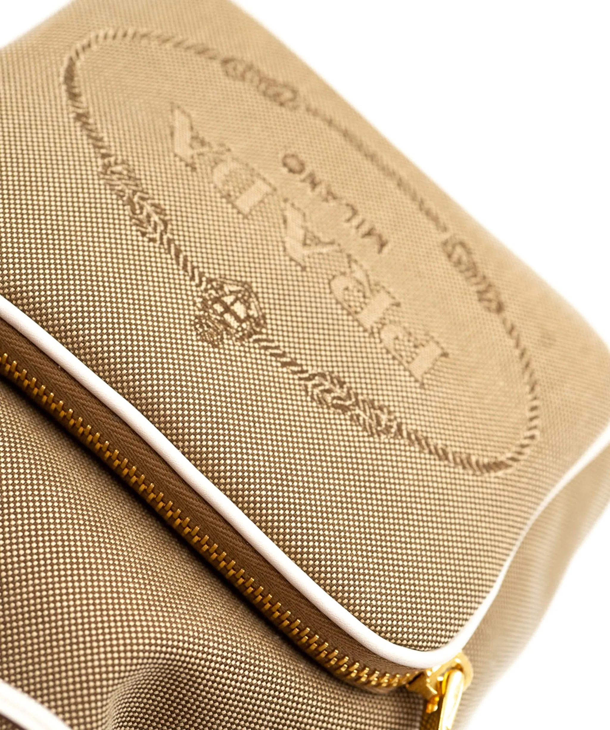 Bow Prada Brown Canapa Logo Canvas Bucket Bag White Beige - AWL3913