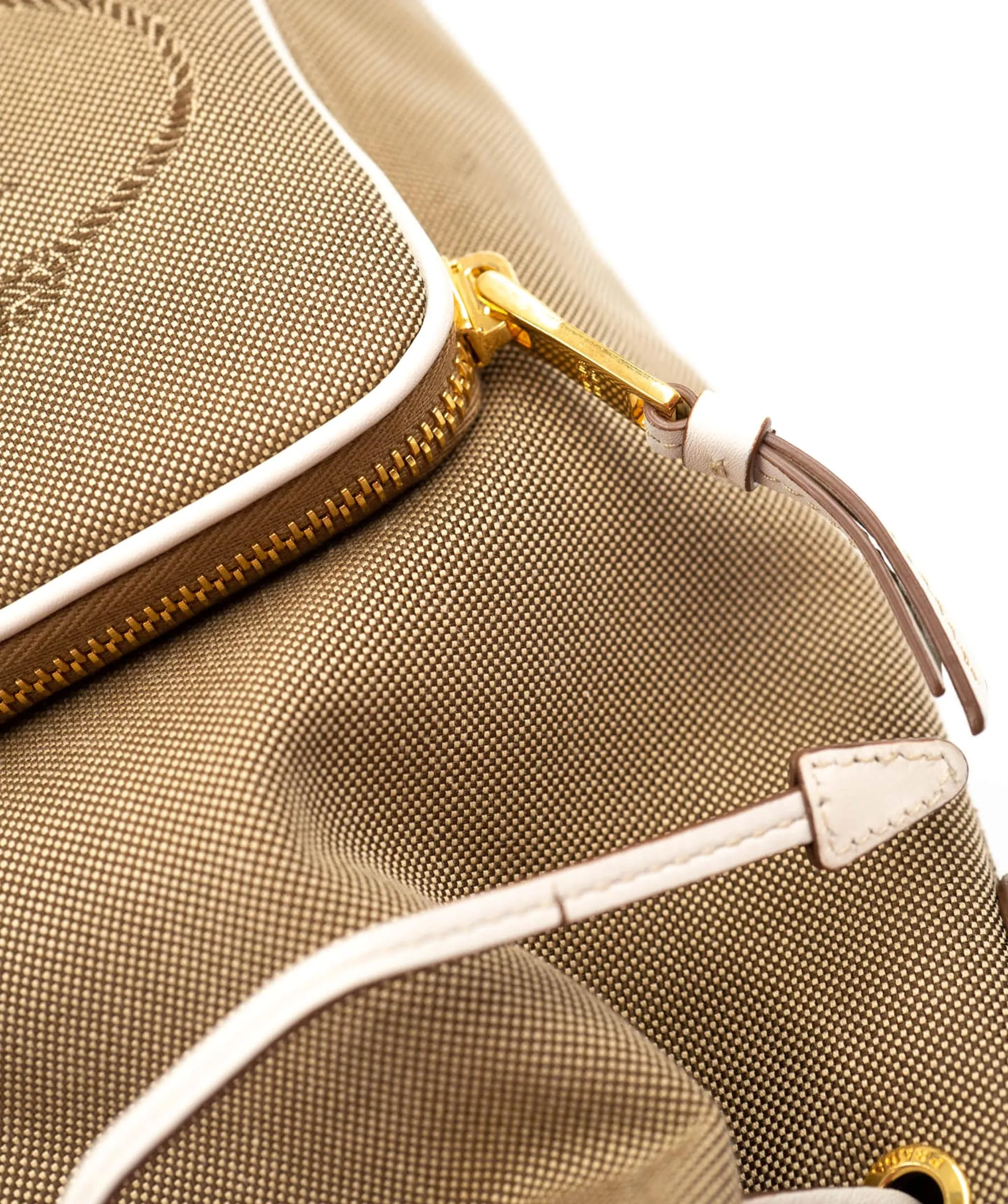 Bow Prada Brown Canapa Logo Canvas Bucket Bag White Beige - AWL3913