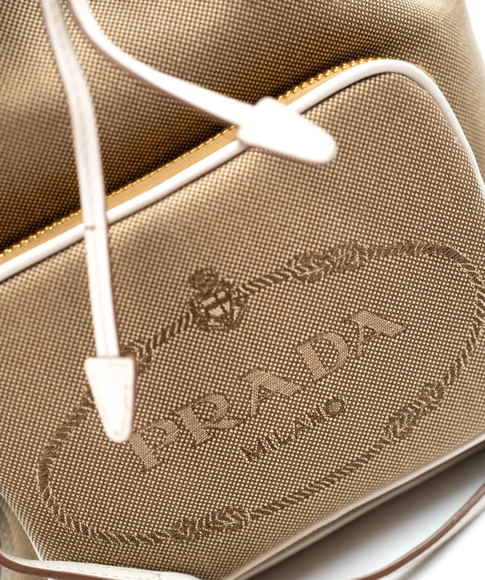 Bow Prada Brown Canapa Logo Canvas Bucket Bag White Beige - AWL3913