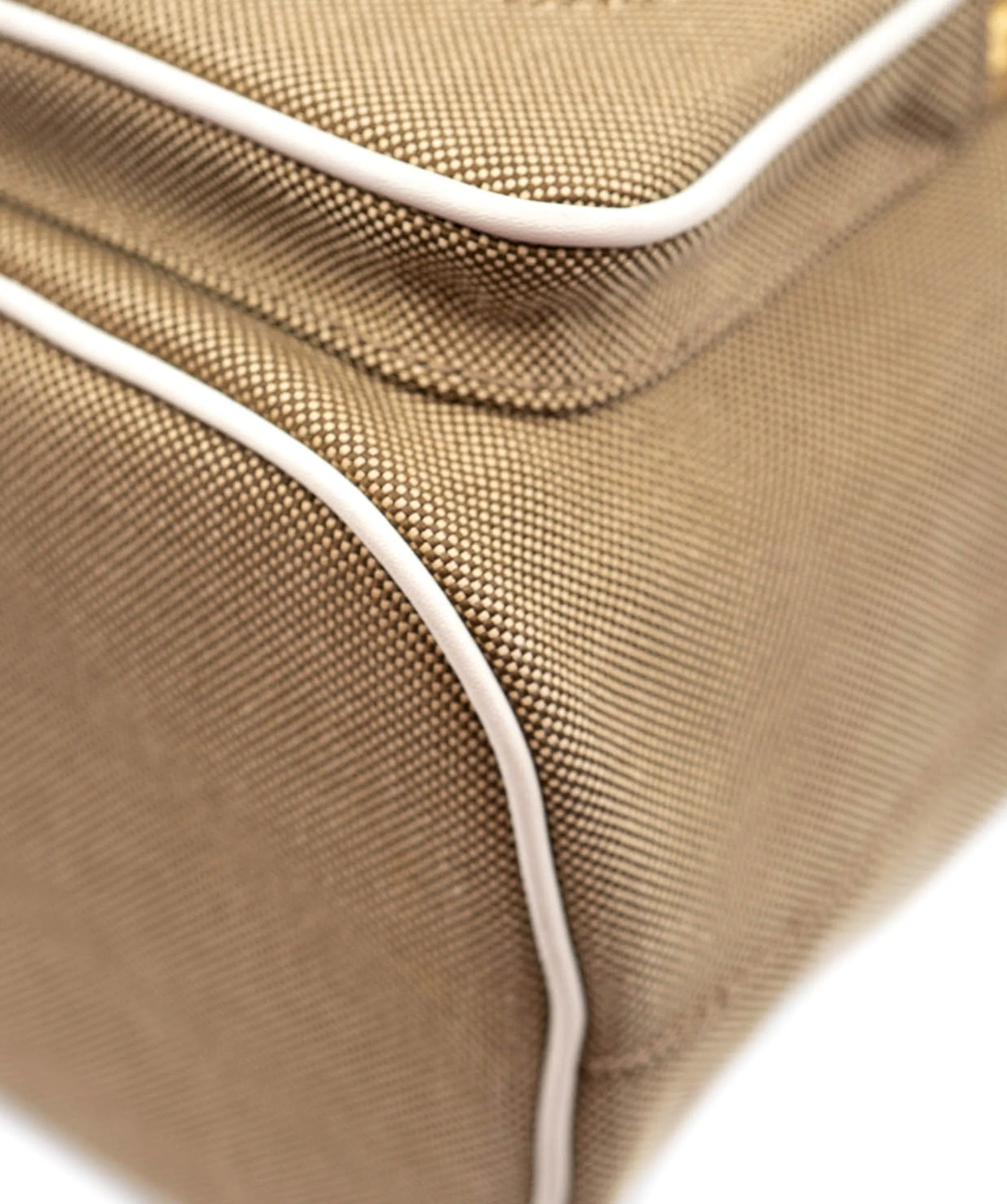 Bow Prada Brown Canapa Logo Canvas Bucket Bag White Beige - AWL3913