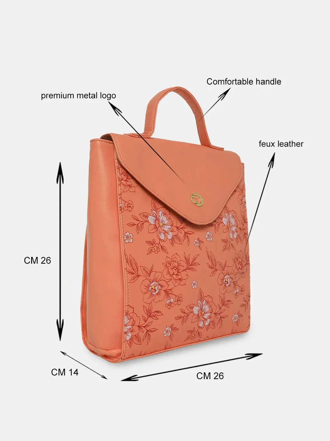 Caprese Snow Backpack Medium Printed Women'S Bag Coral