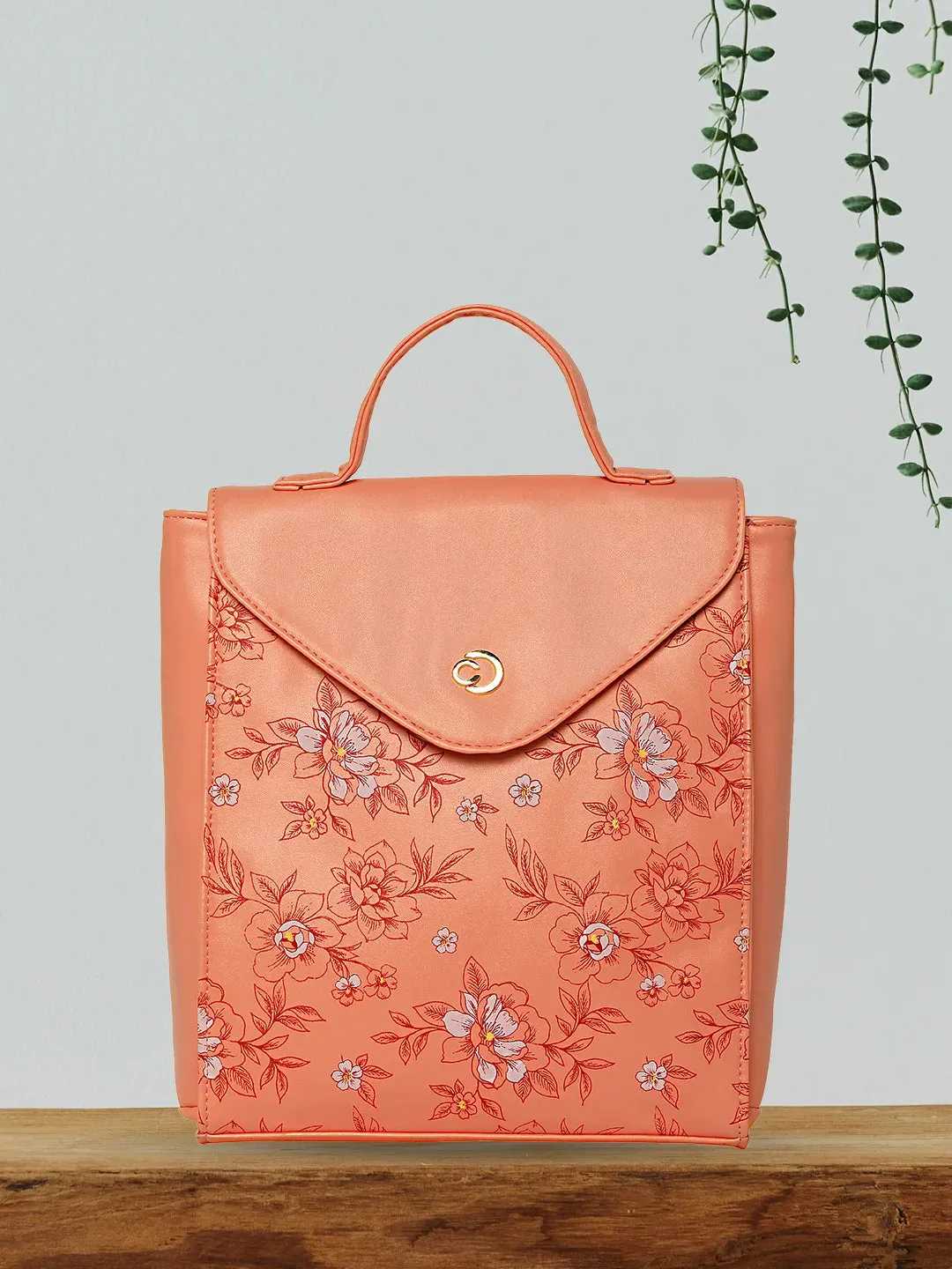 Caprese Snow Backpack Medium Printed Women'S Bag Coral
