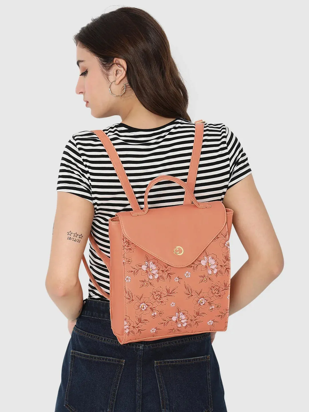 Caprese Snow Backpack Medium Printed Women'S Bag Coral