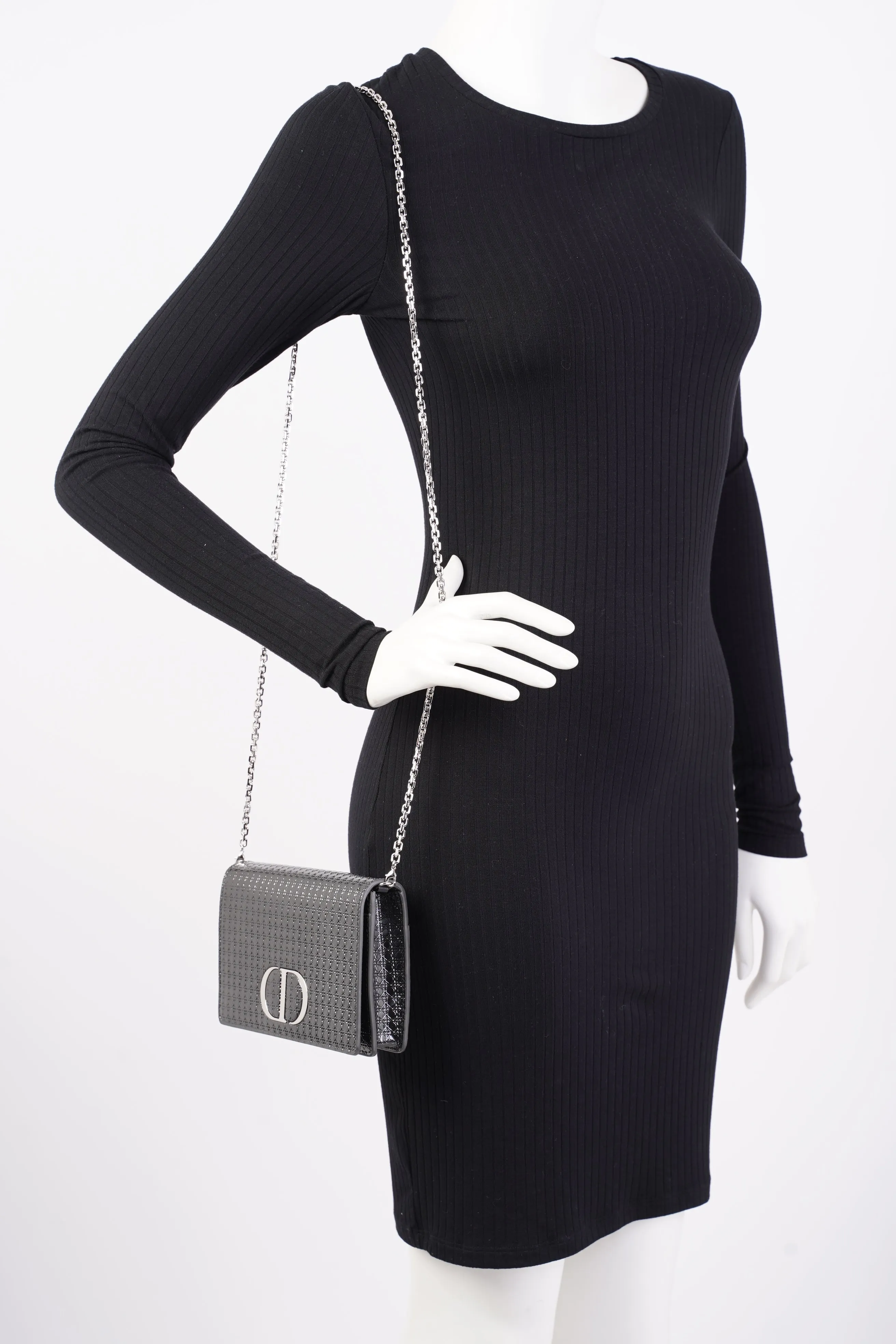 Christian Dior 30 Montaigne 2-in-1 Pouch Grey Patent Leather