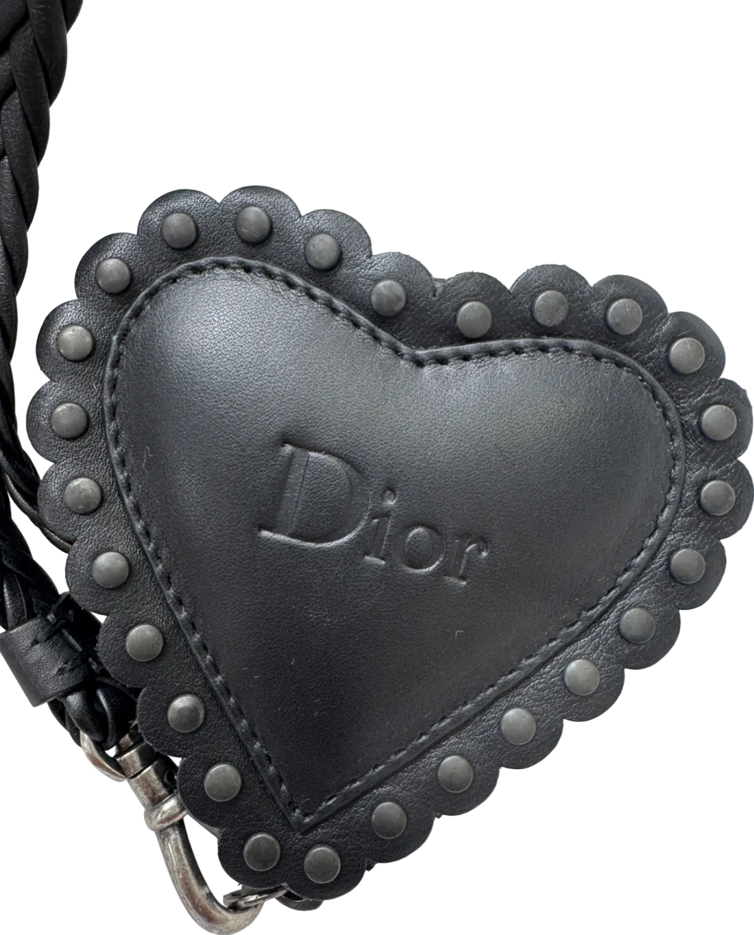 Christian Dior Black Leather Studded Coin Purse / Bag Charm With Wrist Strap