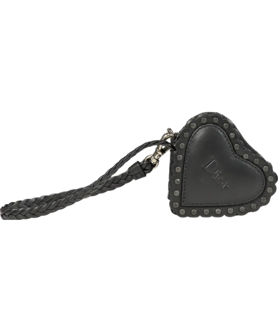 Christian Dior Black Leather Studded Coin Purse / Bag Charm With Wrist Strap
