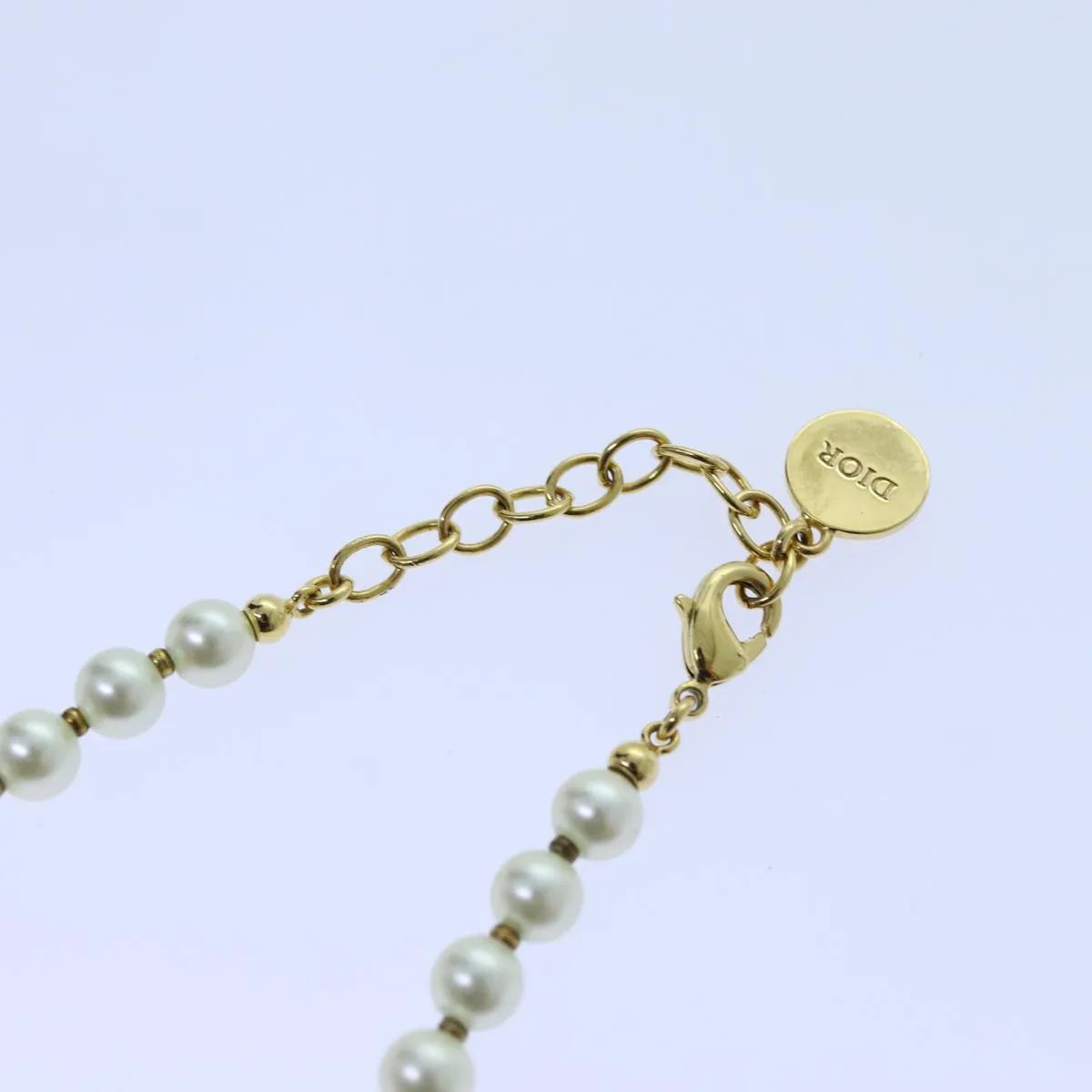 CHRISTIAN DIOR Pearl Necklace metal White Auth am6079