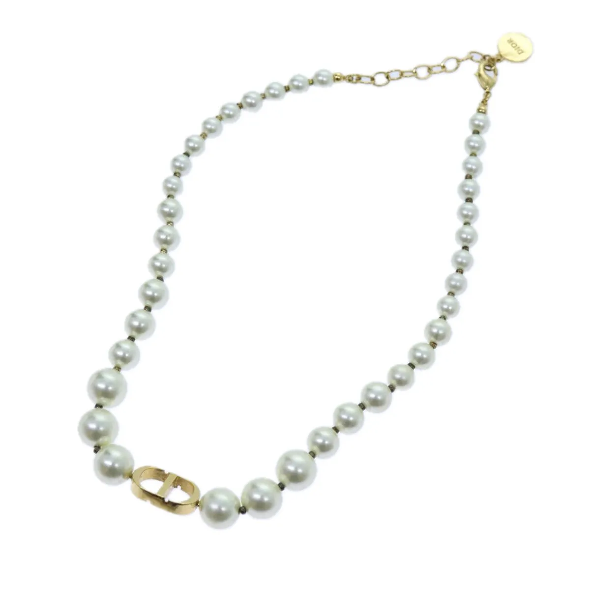 CHRISTIAN DIOR Pearl Necklace metal White Auth am6079