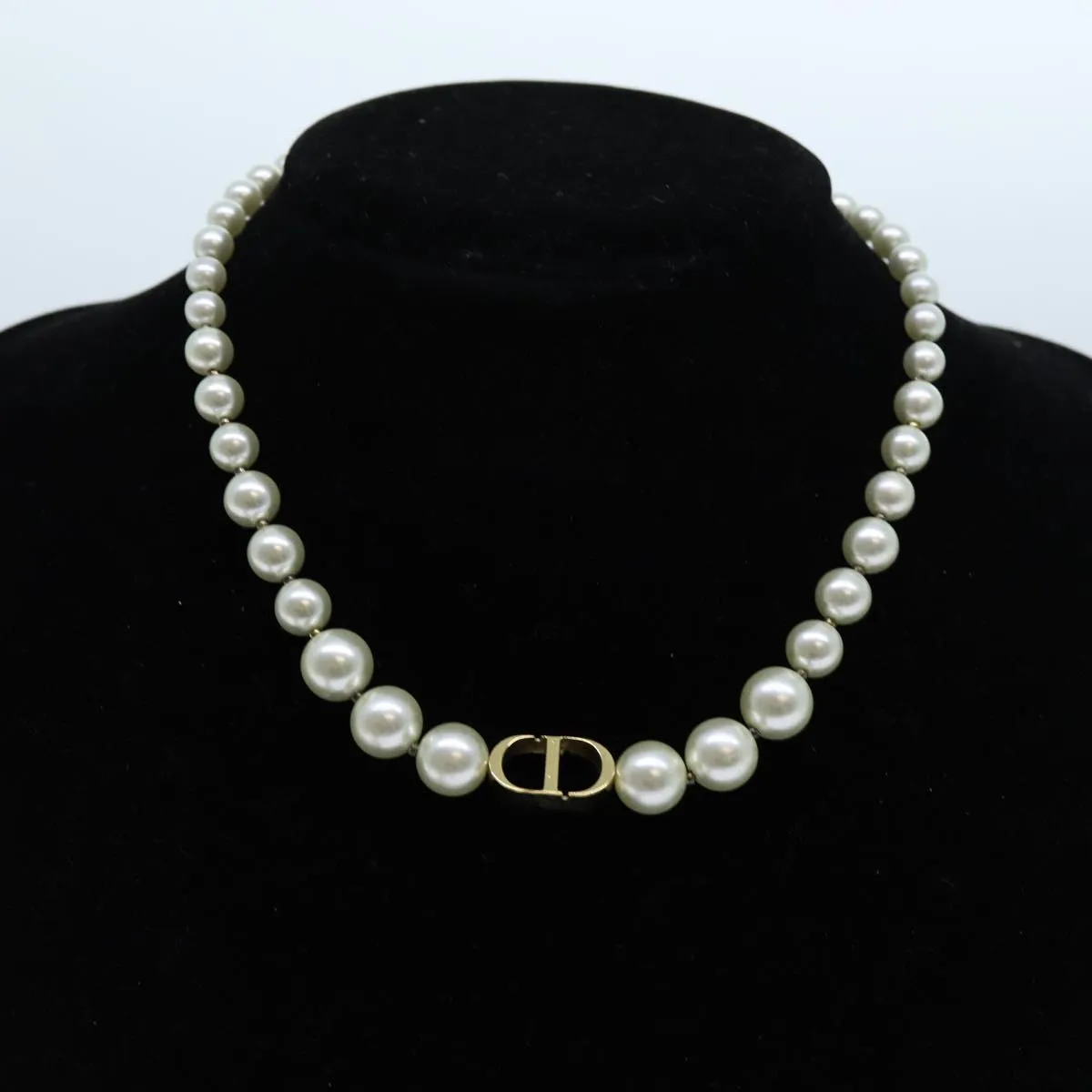 CHRISTIAN DIOR Pearl Necklace metal White Auth am6079