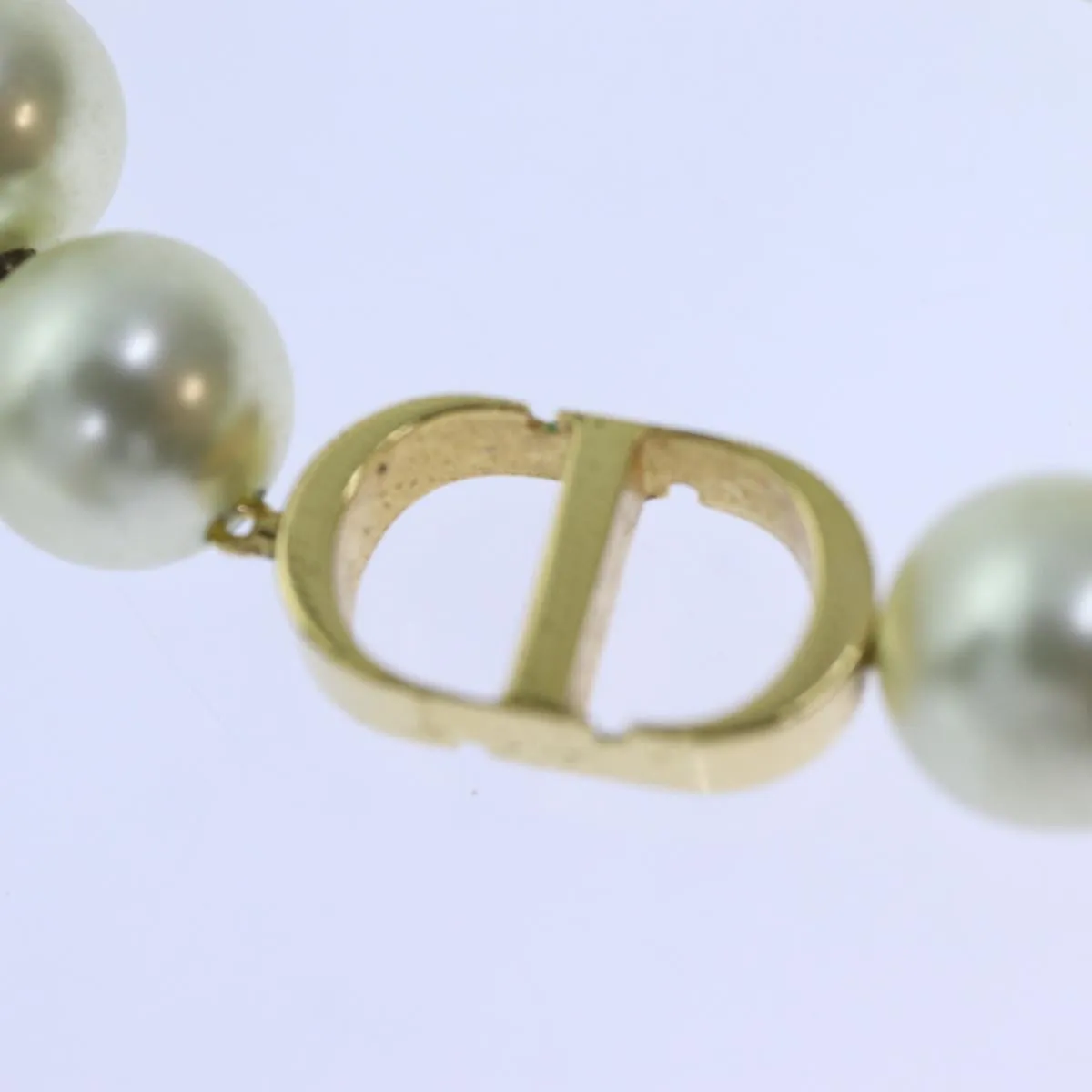 CHRISTIAN DIOR Pearl Necklace metal White Auth am6079