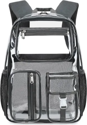 Cusangel Clear Dark Gray Backpack, Heavy Duty Men Clear BookBag,16inch TPU Large Capacity See Through Backpack for Sport Events,transparent plastic Travel,Work School,stadiums