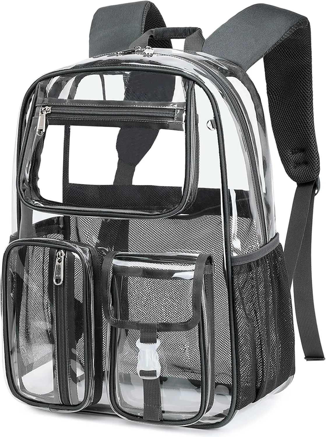 Cusangel Clear Dark Gray Backpack, Heavy Duty Men Clear BookBag,16inch TPU Large Capacity See Through Backpack for Sport Events,transparent plastic Travel,Work School,stadiums