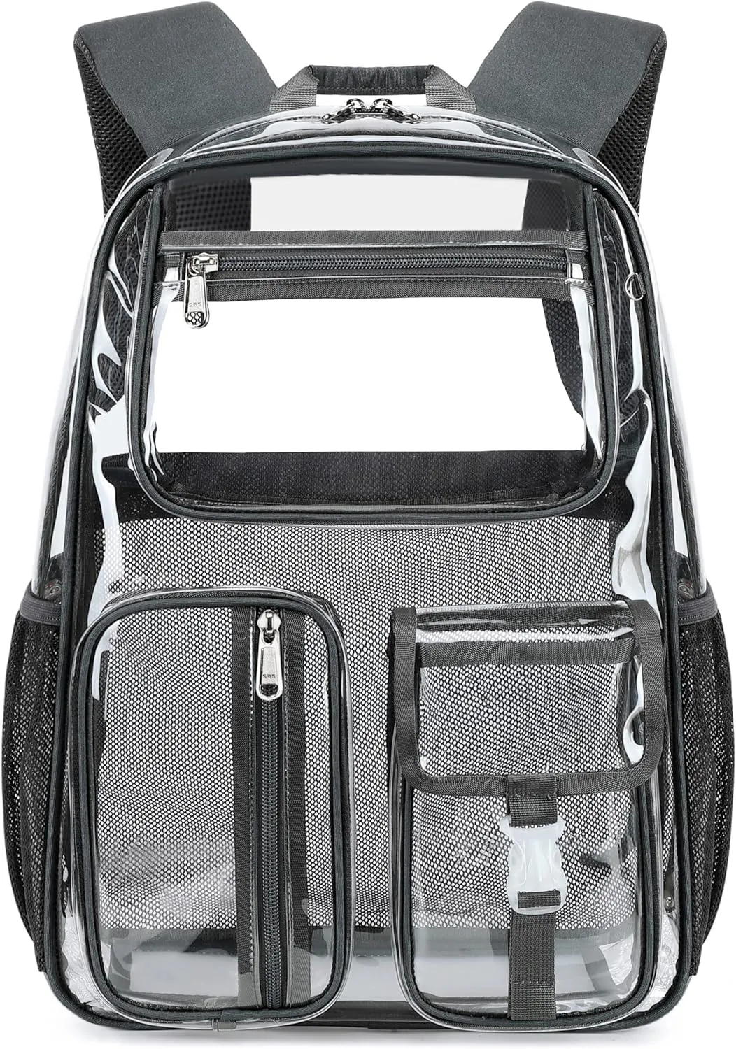 Cusangel Clear Dark Gray Backpack, Heavy Duty Men Clear BookBag,16inch TPU Large Capacity See Through Backpack for Sport Events,transparent plastic Travel,Work School,stadiums