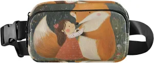 Cute Fox Little Girl Fashion Fanny Pack Waist Bag for Women Men Teenagers Waterproof Crossbody Sling Bag with Adjustable Strap for Cycling Hiking Gym