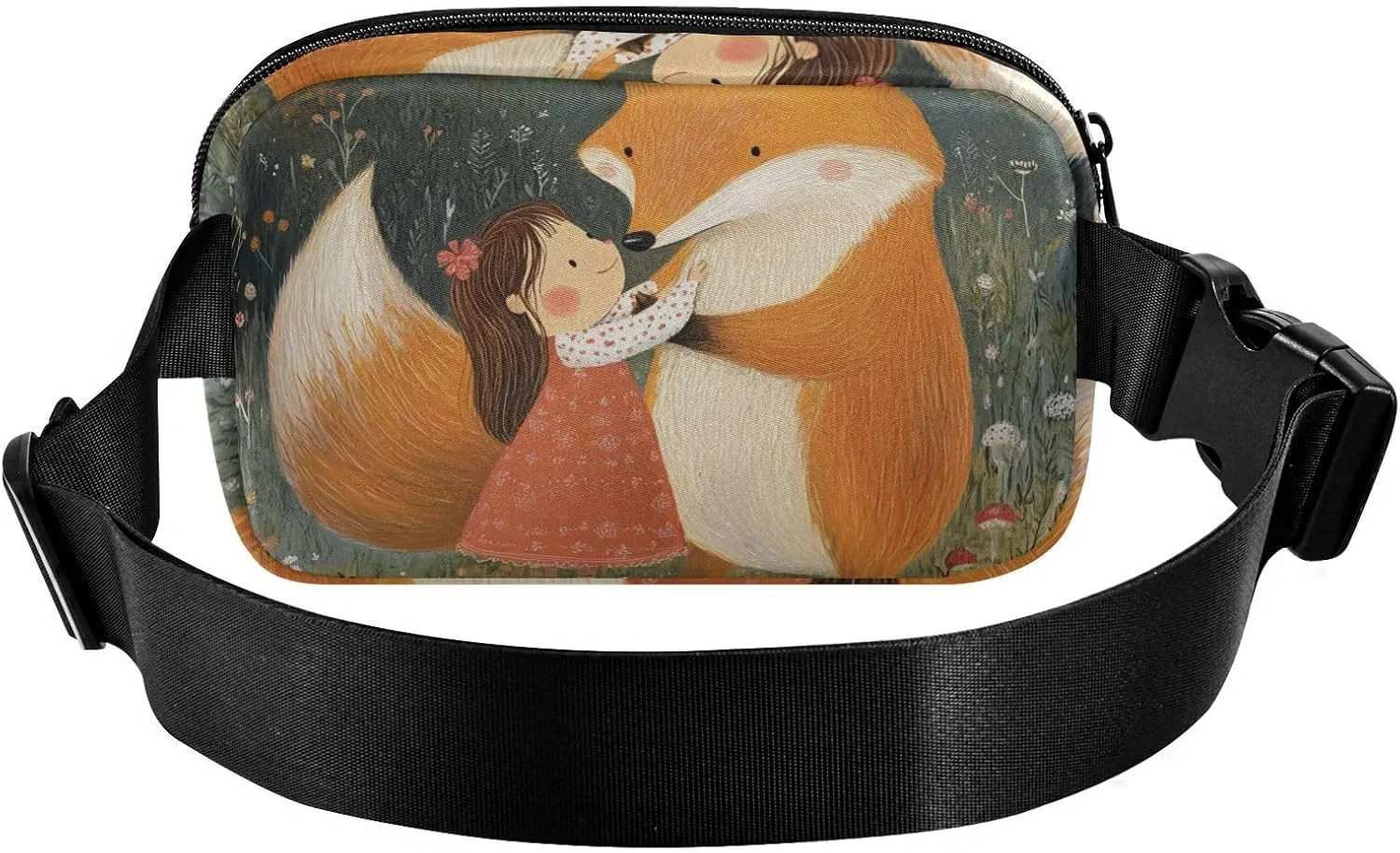 Cute Fox Little Girl Fashion Fanny Pack Waist Bag for Women Men Teenagers Waterproof Crossbody Sling Bag with Adjustable Strap for Cycling Hiking Gym