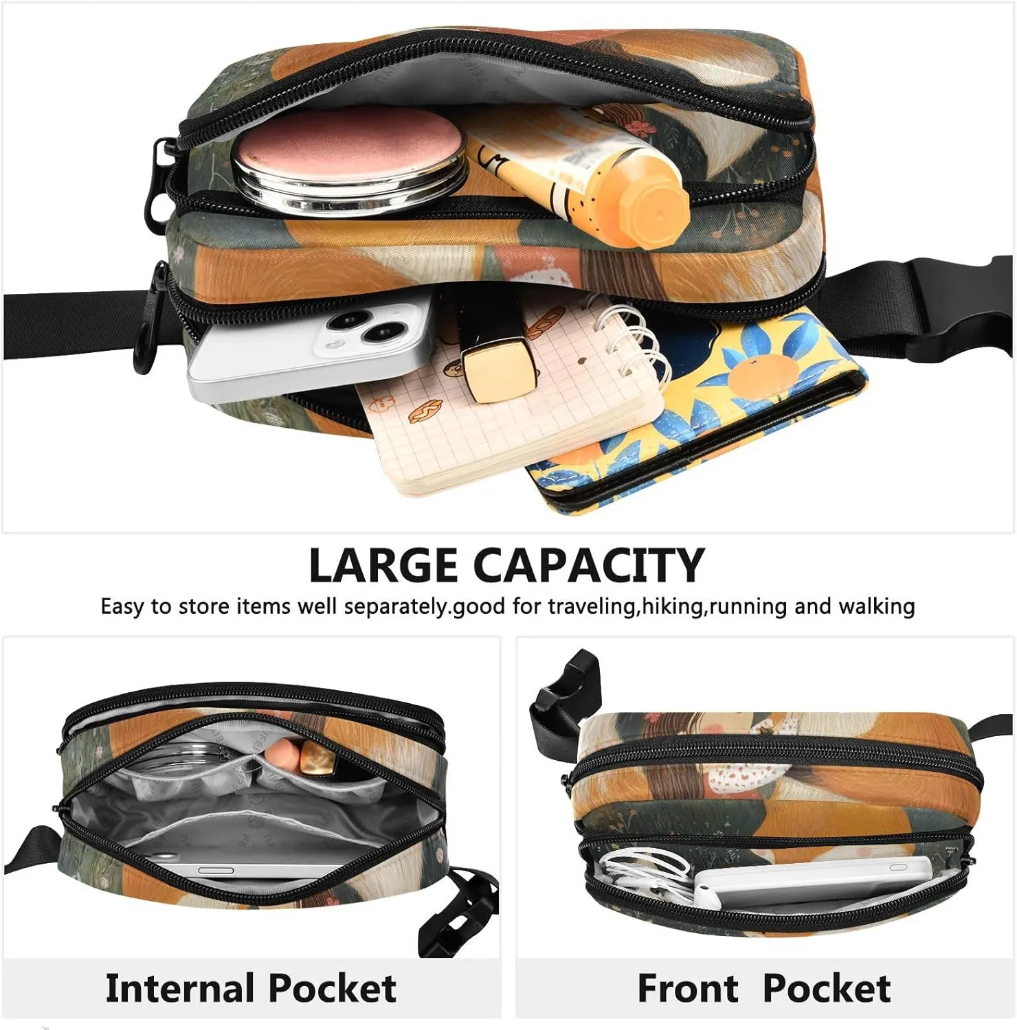 Cute Fox Little Girl Fashion Fanny Pack Waist Bag for Women Men Teenagers Waterproof Crossbody Sling Bag with Adjustable Strap for Cycling Hiking Gym