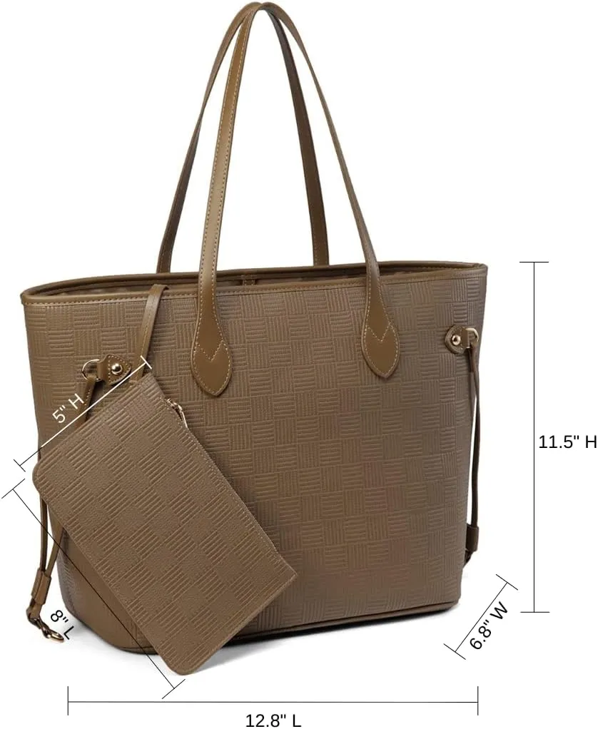 Daisy Rose Tote Shoulder Travel Bag & Matching Clutch PU Vegan Leather