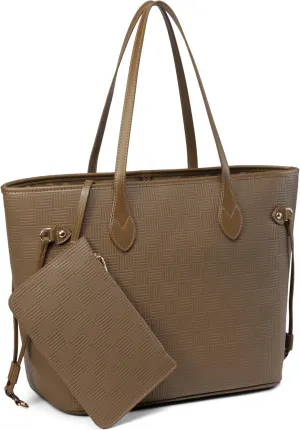Daisy Rose Tote Shoulder Travel Bag & Matching Clutch PU Vegan Leather