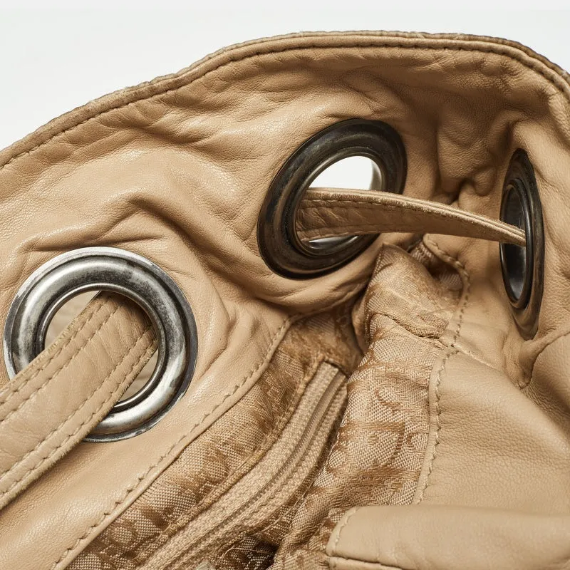 DIOR Beige Cannage Nylon and Leather Drawstring Bag