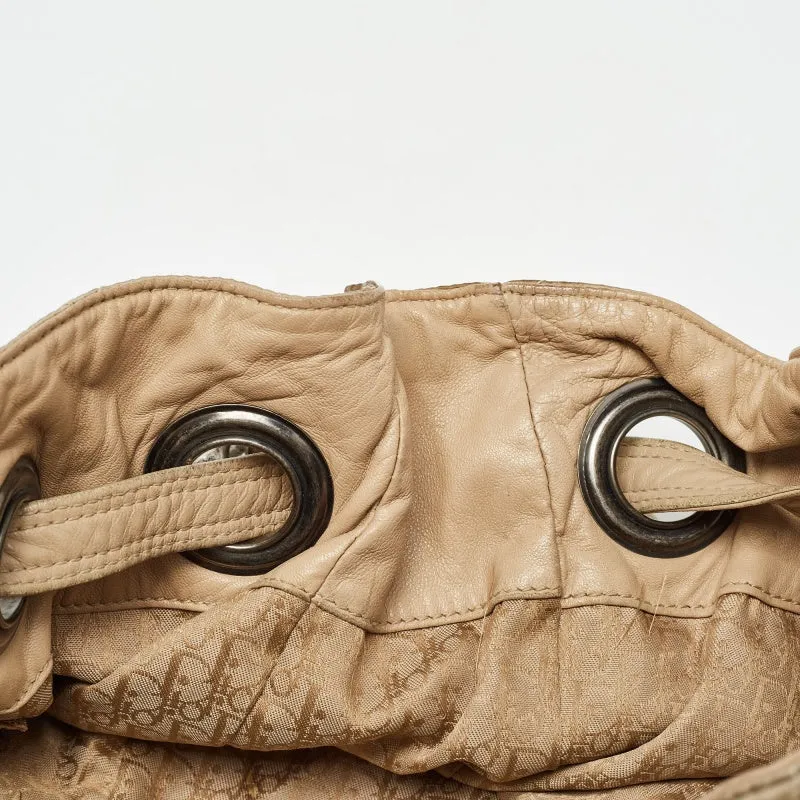 DIOR Beige Cannage Nylon and Leather Drawstring Bag